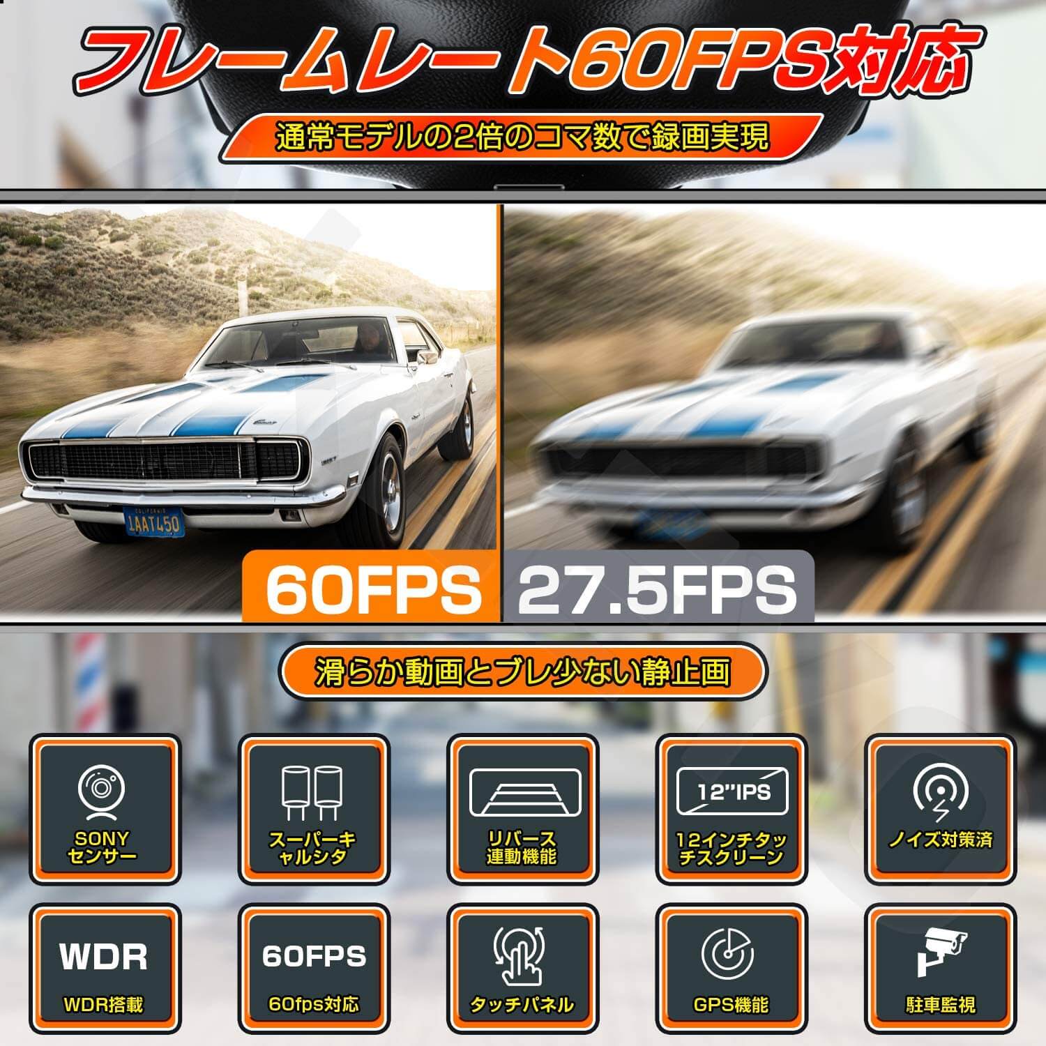 60FPS 高フレームレート 想像を超えた滑らかさ ドライブレコーダー