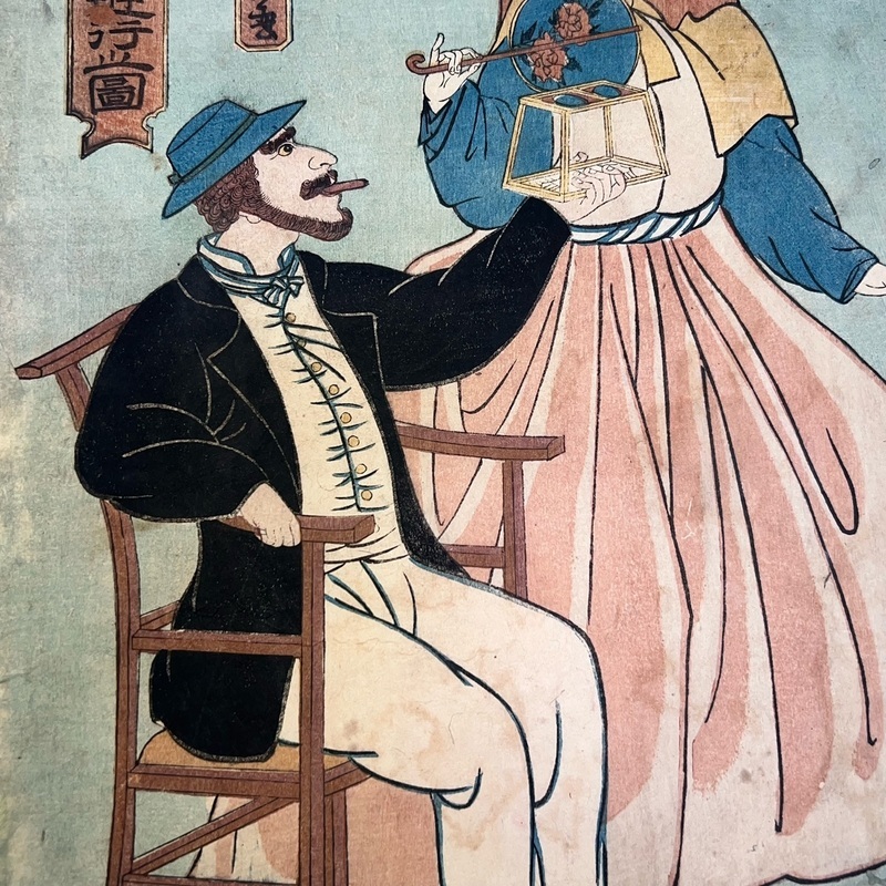 幕末屋 • 外国人遊行之図 佛蘭女人 ステレオスコープ 歌川芳虎画 (木