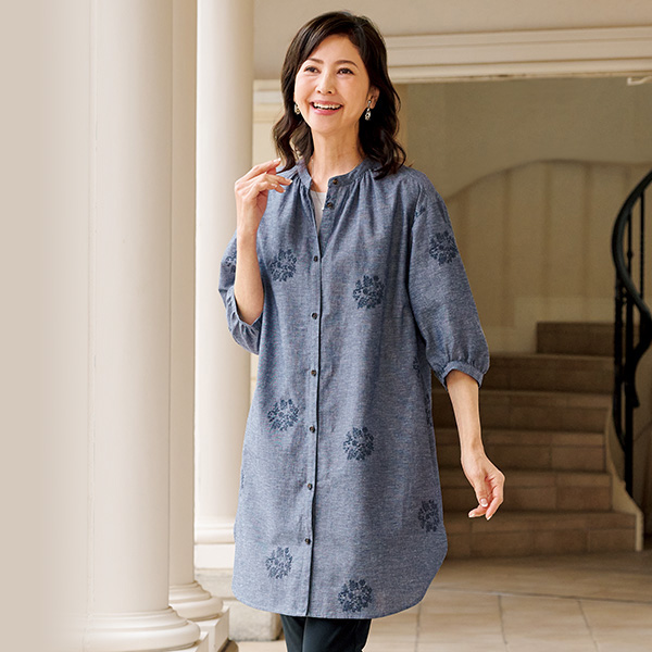 綿麻刺しゅう使いチュニックワンピース | 京都通販ミセスの