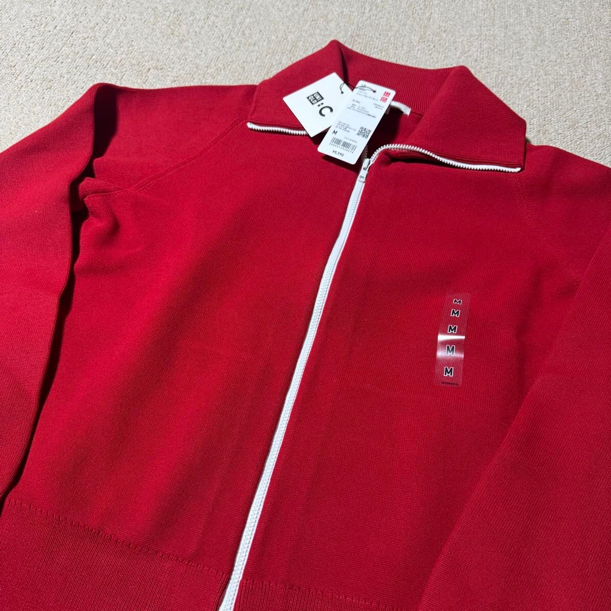 新品未使用】ユニクロC ミラノリブフルジップカーディガン レッド M