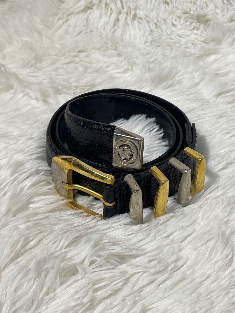 GIANNI VERSACE ヴェルサーチ 本革 レザーベルト メデューサ 4連