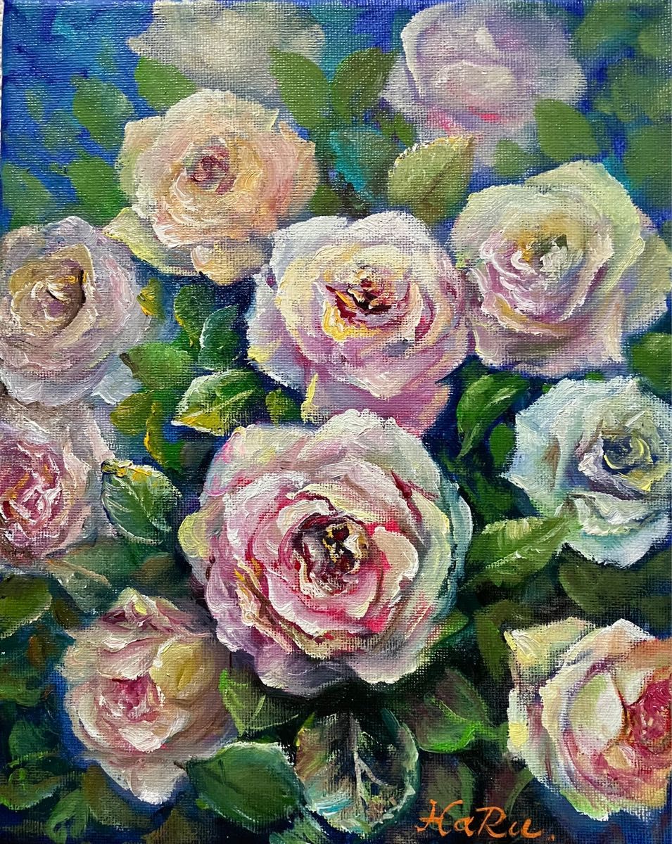 画家haru☆油彩画p8号☆薔薇☆真作☆原画☆一点物☆静物画☆ 画家haru