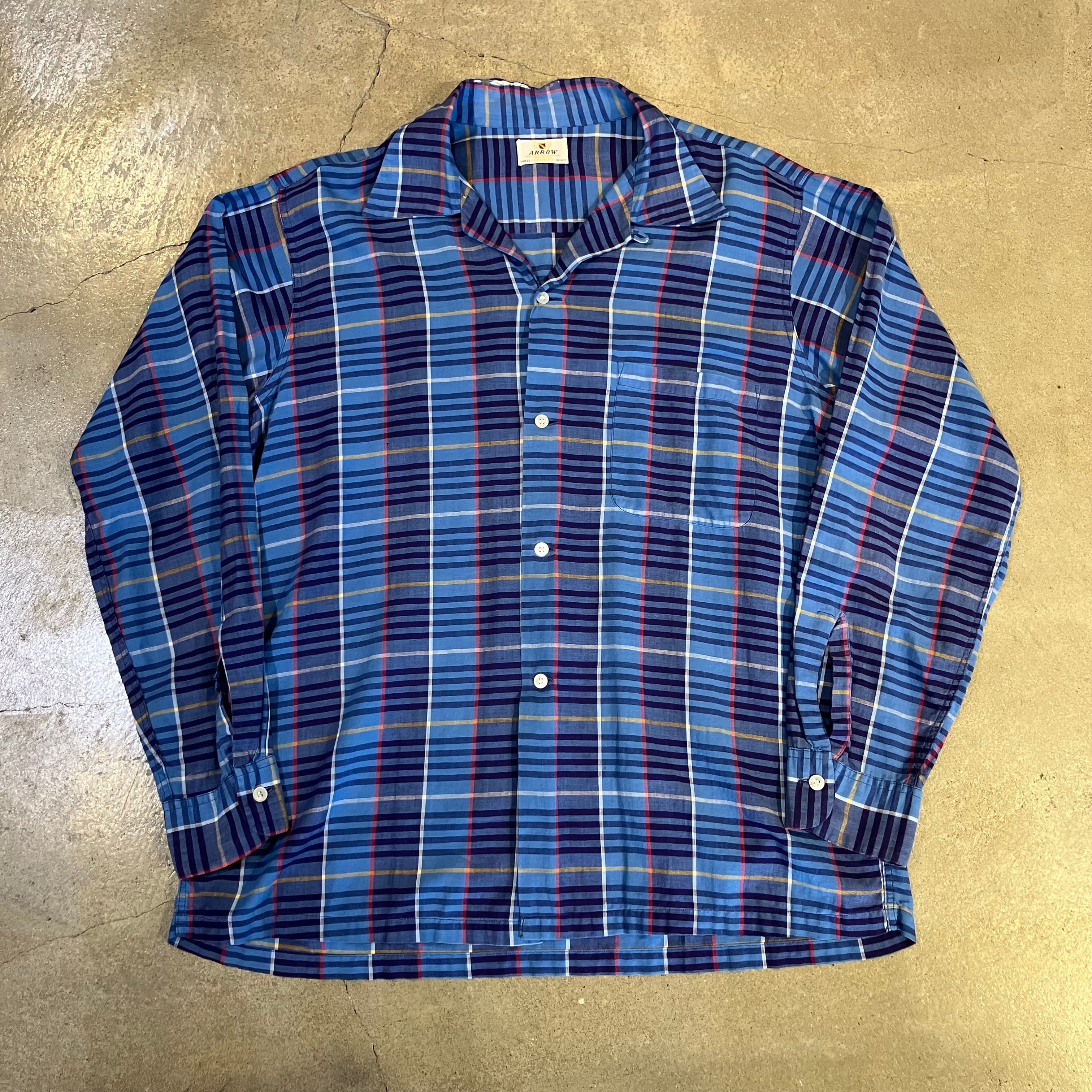 60s ARROW 淡ブルー レーヨンギャバジンシャツ usa製 ヴィンテージ 60s