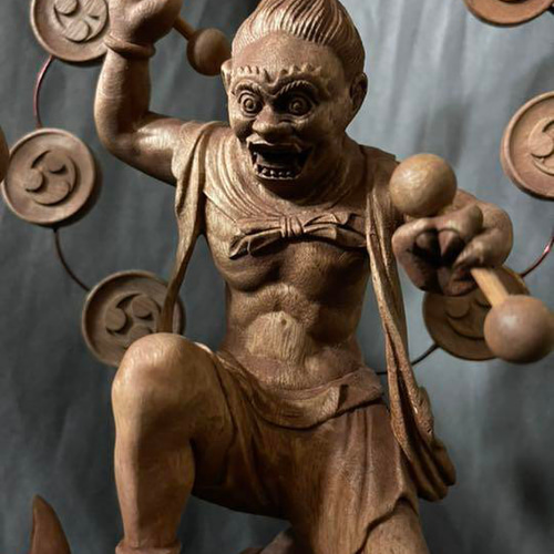 井波彫刻 仏教工芸品 総楠製 極上彫 木彫仏像 風神雷神図一式 彫刻