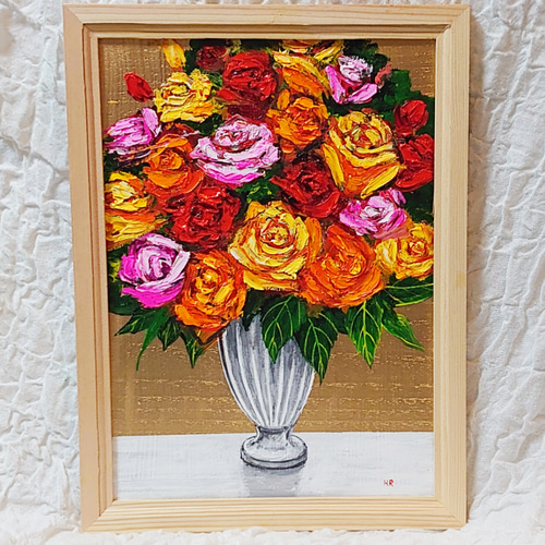 画家haru☆油彩画p8号☆薔薇☆真作☆原画☆一点物☆静物画☆ 画家haru