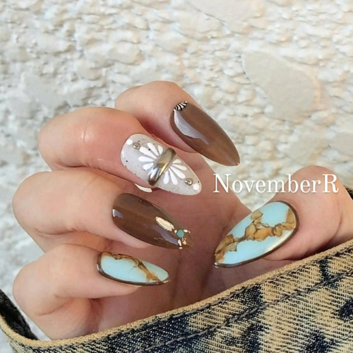 LA630☆ターコイズウエスタンネイルチップ ネイルチップ（つけ爪