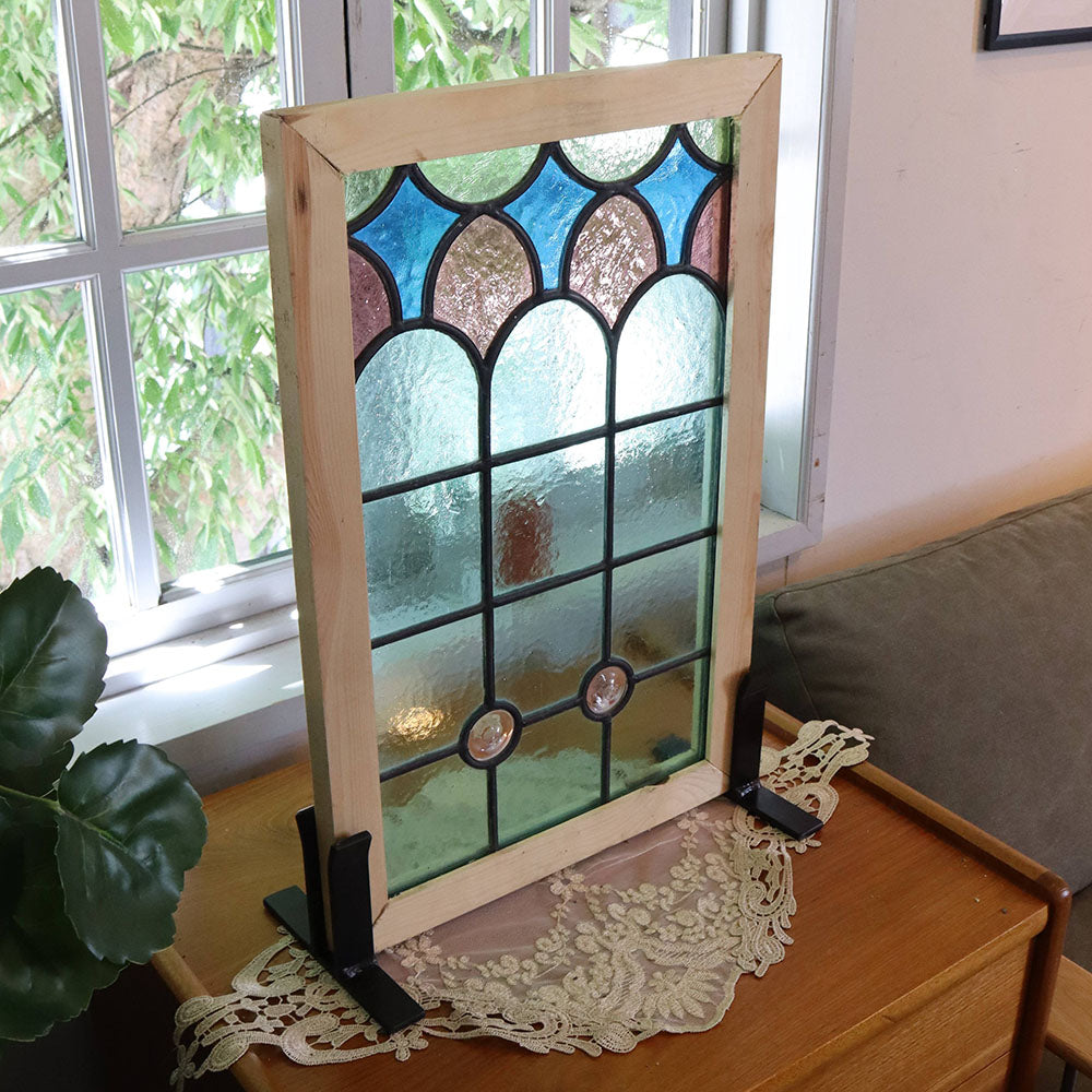 青の色使いが美しい♪ アンティーク・ステンドグラス VC109-007005