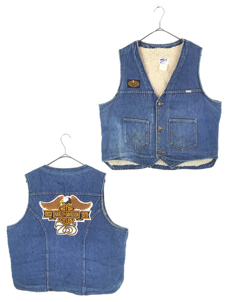 古着 70s USA製 Wrangler 裏ボア HARLEY DAVIDSON 刺しゅう パッチ