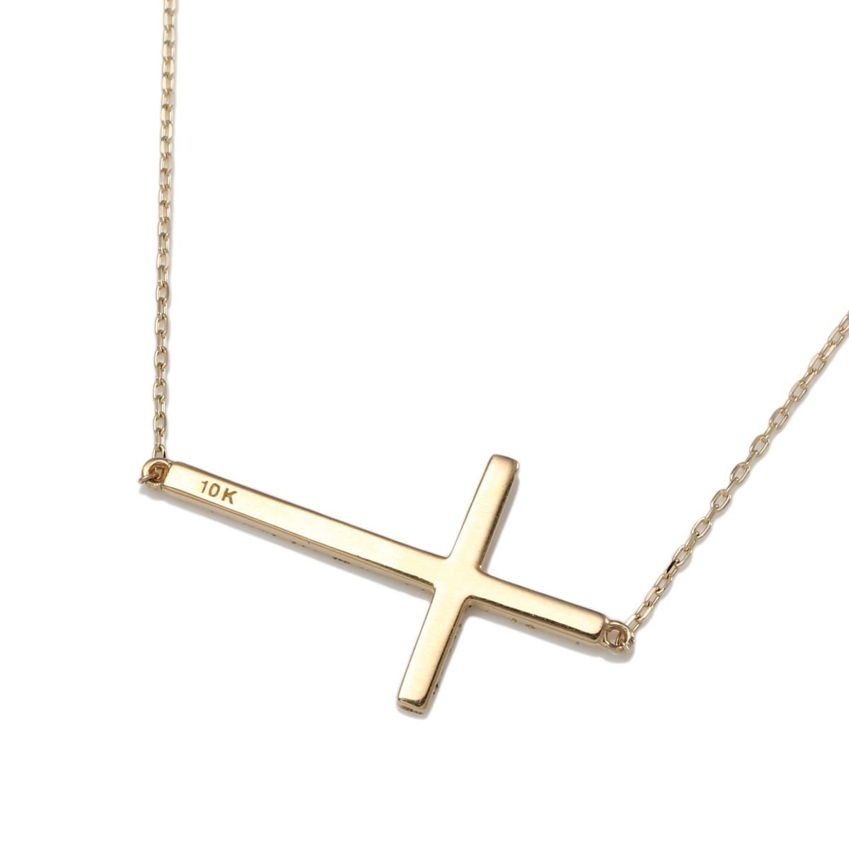 10K ゴールド サイドウェイズクロス ネックレス&ペンダント 41cm 3