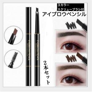 アイブロウペンシル 2本セット 繰り出し式 ブラシ 眉書き 眉毛