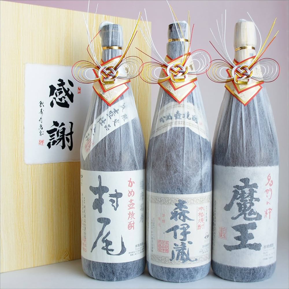 Amazon.co.jp: 森伊蔵・魔王・村尾《一升瓶 1800mlx3本セット 芋焼酎3M