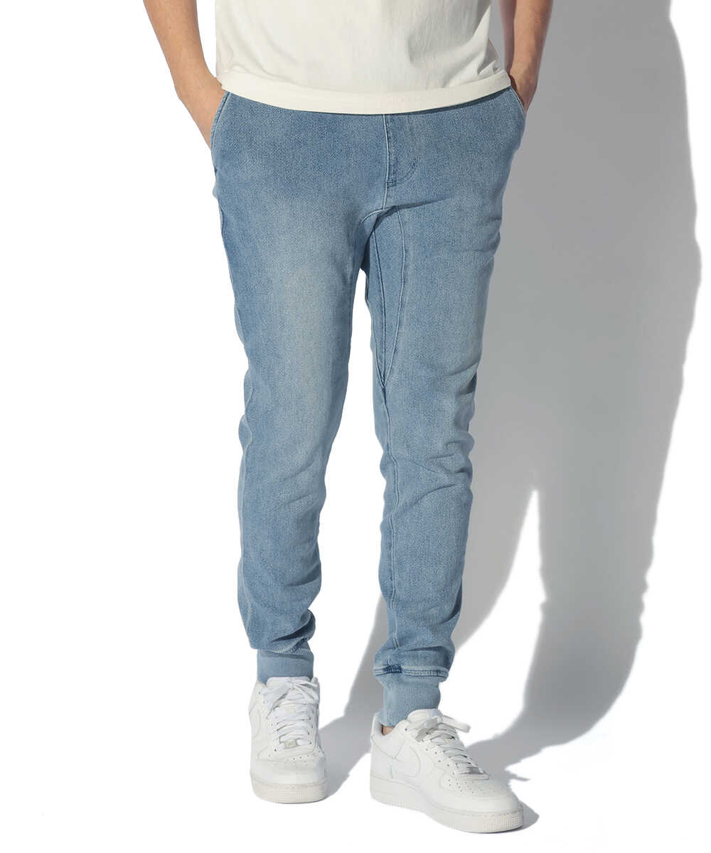 限定 インディゴ イージー デニムパンツ 裾リブ テイパード