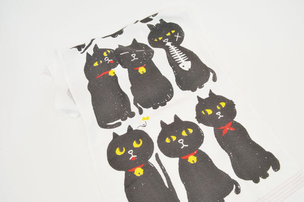 手ぬぐいタオル くろねこ 黒猫 おしゃれ 日本製 今治 綿 : ラタン
