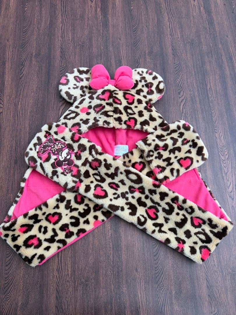 ディズニー　ミニー　ヒョウ柄マフラー　ファンキャップ