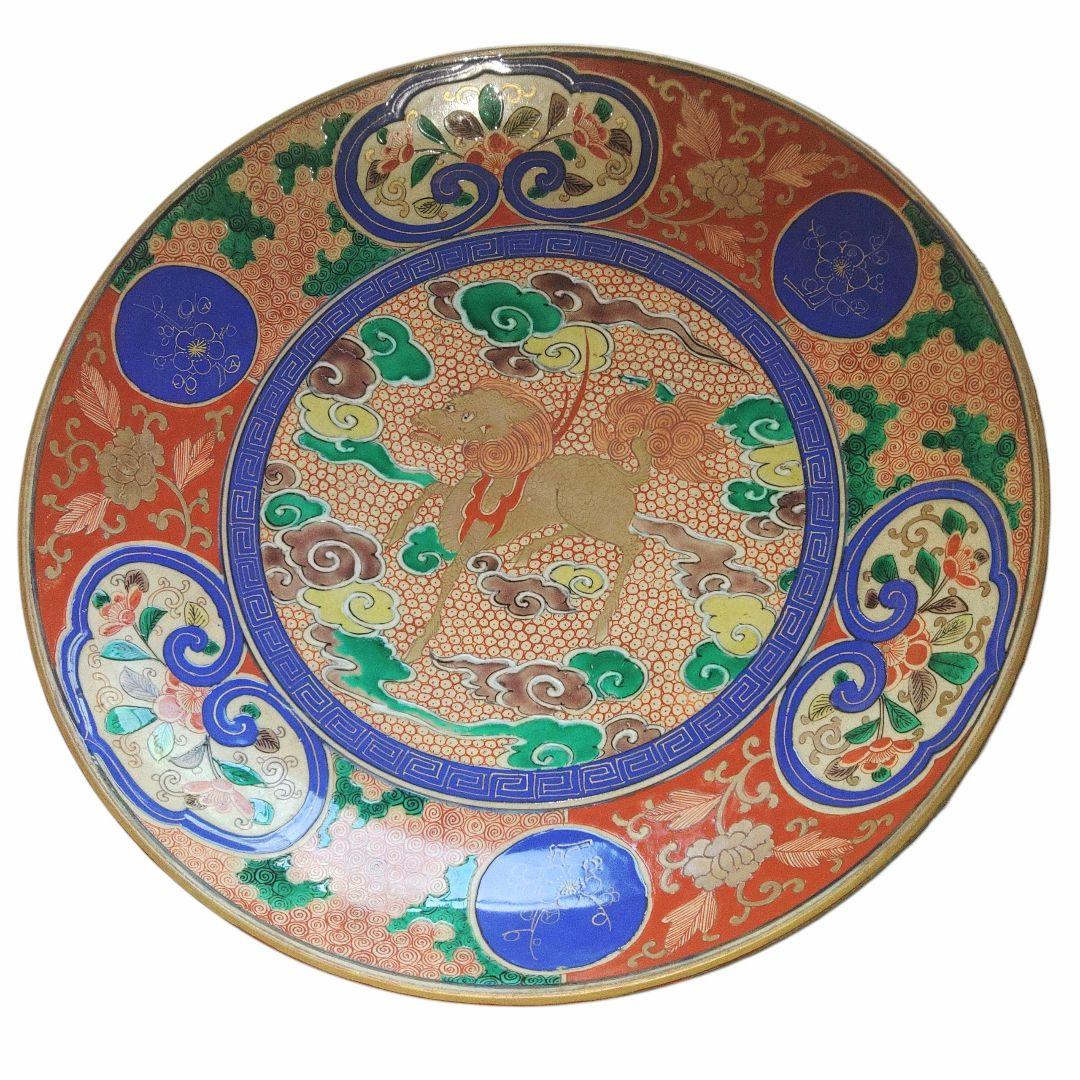 九谷焼　金彩麒麟文青手皿　木箱付 九谷焼 金彩麒麟文青手皿 木箱付 Yahoo!オークション -「麒麟」(九谷