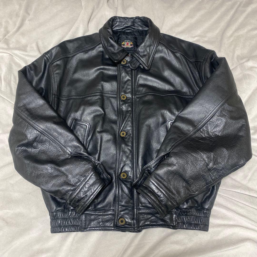 90s ixiz 牛革　本革レザージャケット 90s ブランド名不明 ビンテージ 肉厚 ダブルライダースジャケット