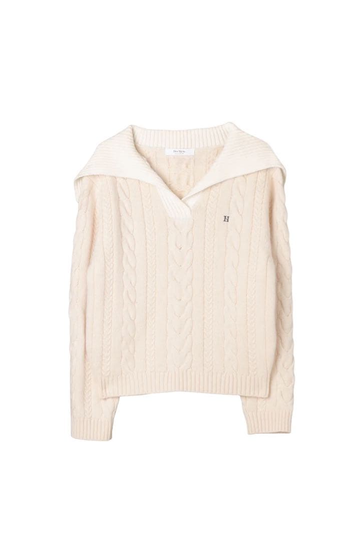 HLT￤Sailor Collar Cable Knit Pullover