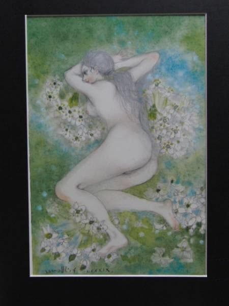 古沢 岩美、オオニソガラム、希少画集画、新品額装付