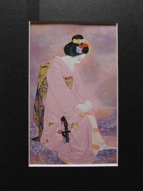 大竹五洋、【花かげ（夢三題「雪・月・花」の内）】、希少な額装用画集より