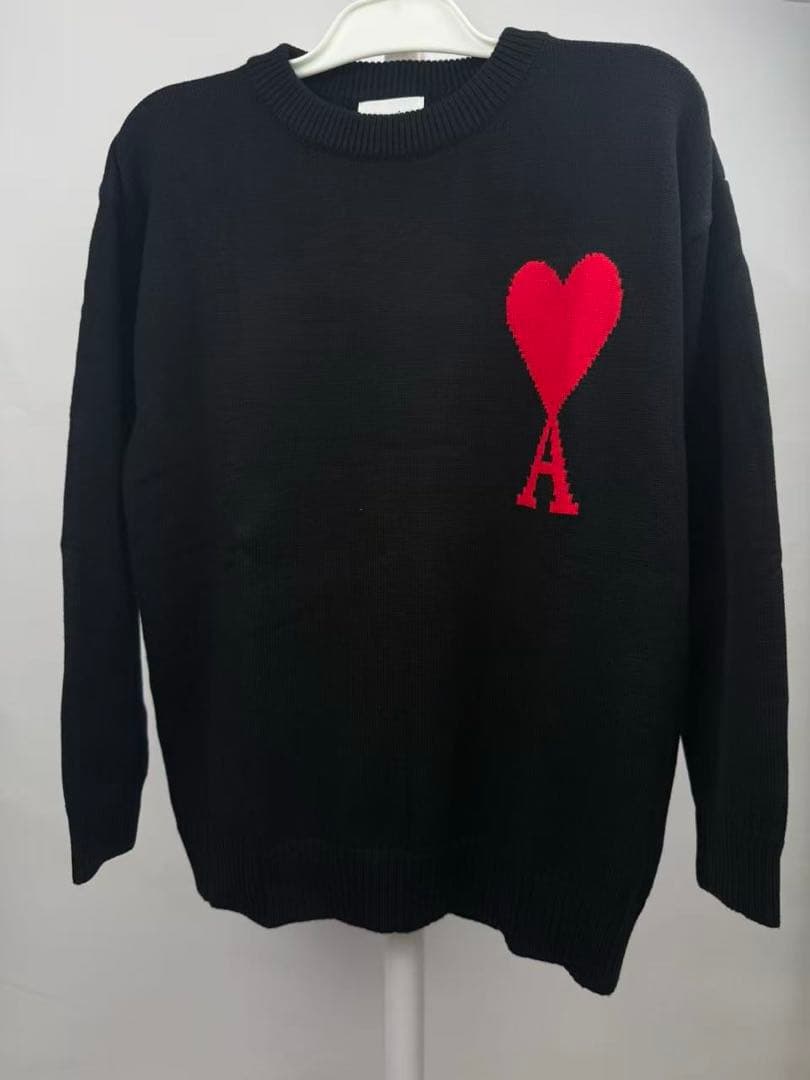 Ami Paris 男女兼用 ハート刺繍 ニットセーター 黒