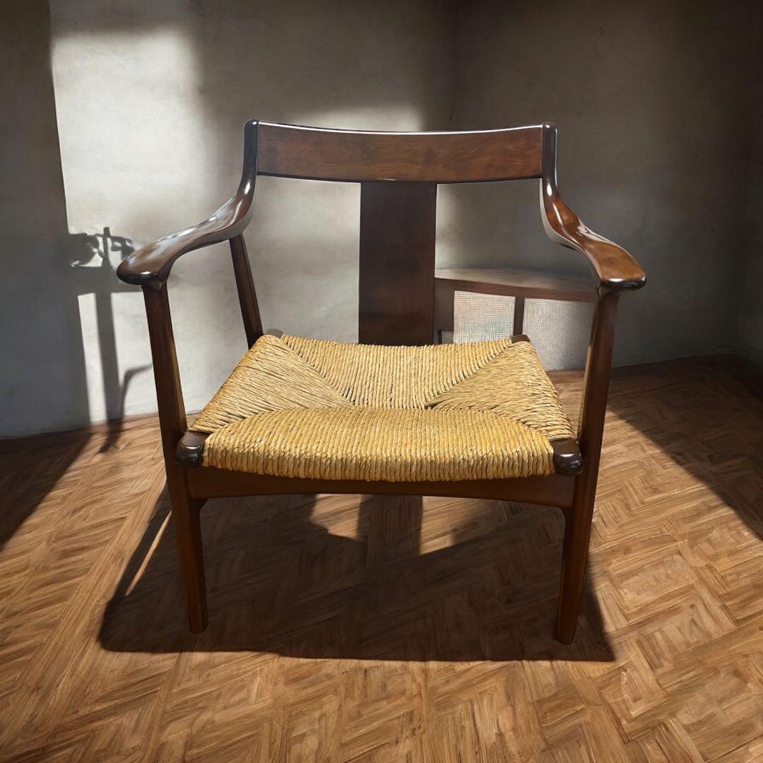 美品 松本民芸 家具 77型 曲肘 ラッシ アーム チェア ②