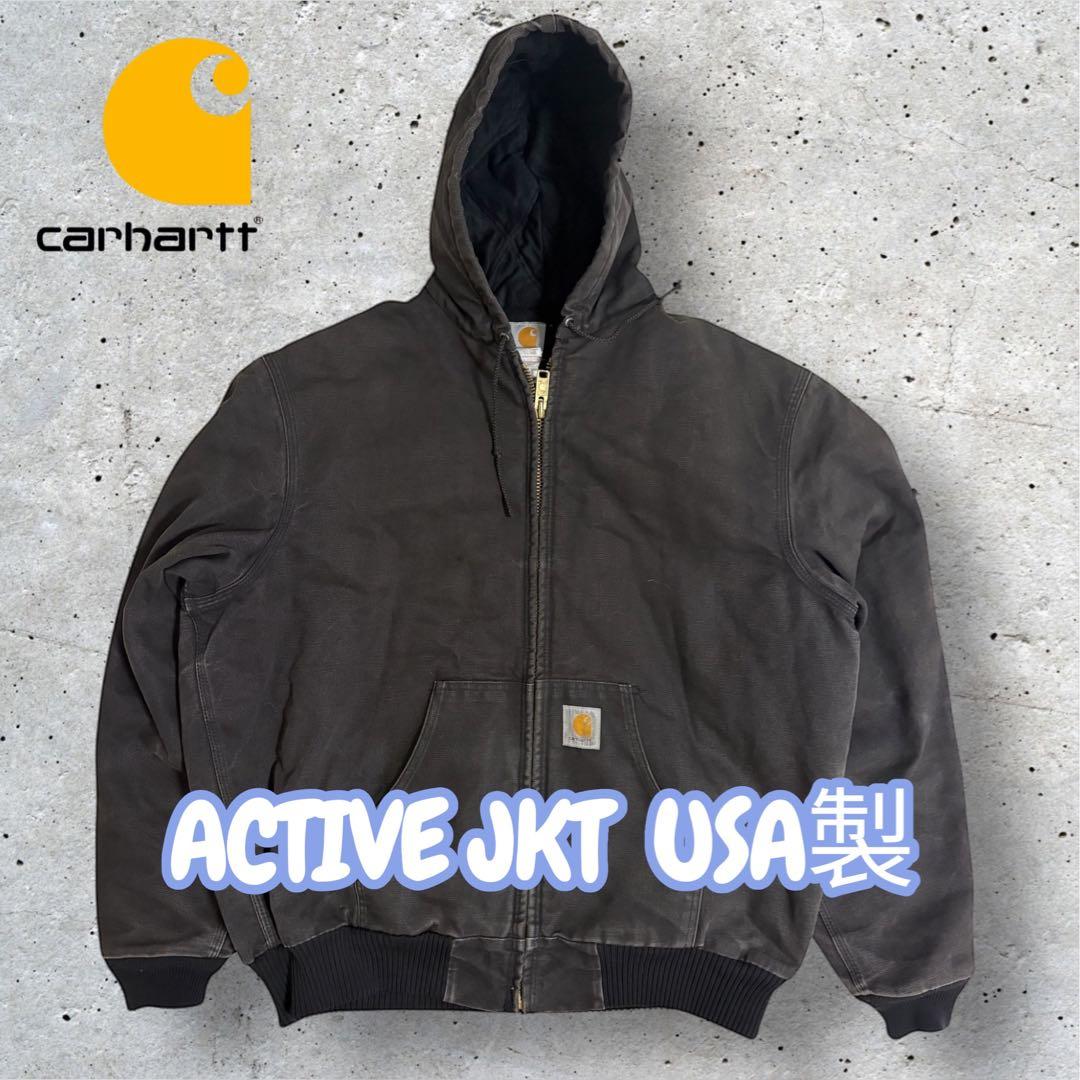 【K】USA製 carhartt アクティブジャケット BLACK USA製 90s Carhartt Blanket Lined Black Denim Active Jacket 黒 XXL