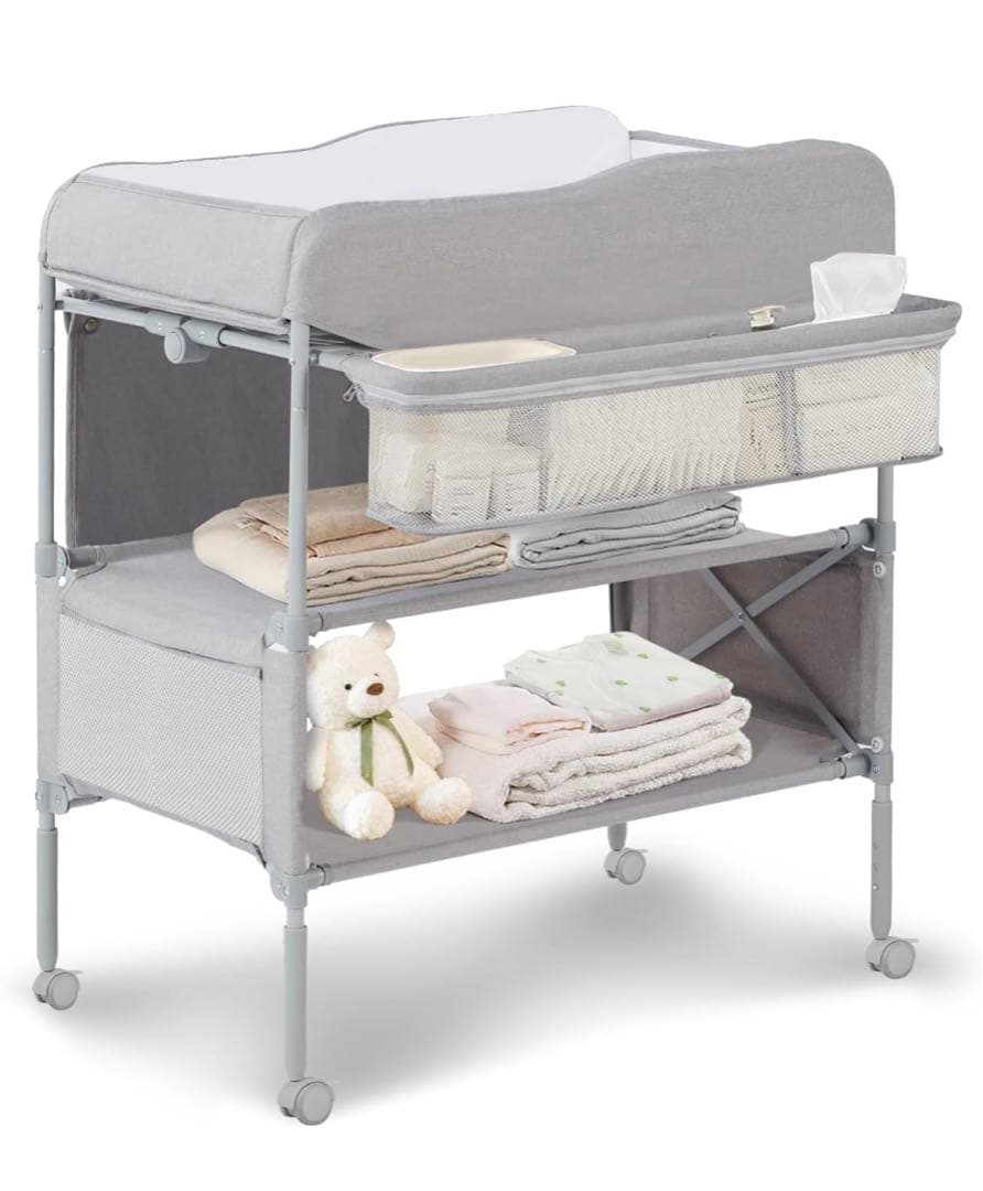 【Flysshan】おむつ交換台 オムツ換えテーブル 折りたたみ キャスター付き