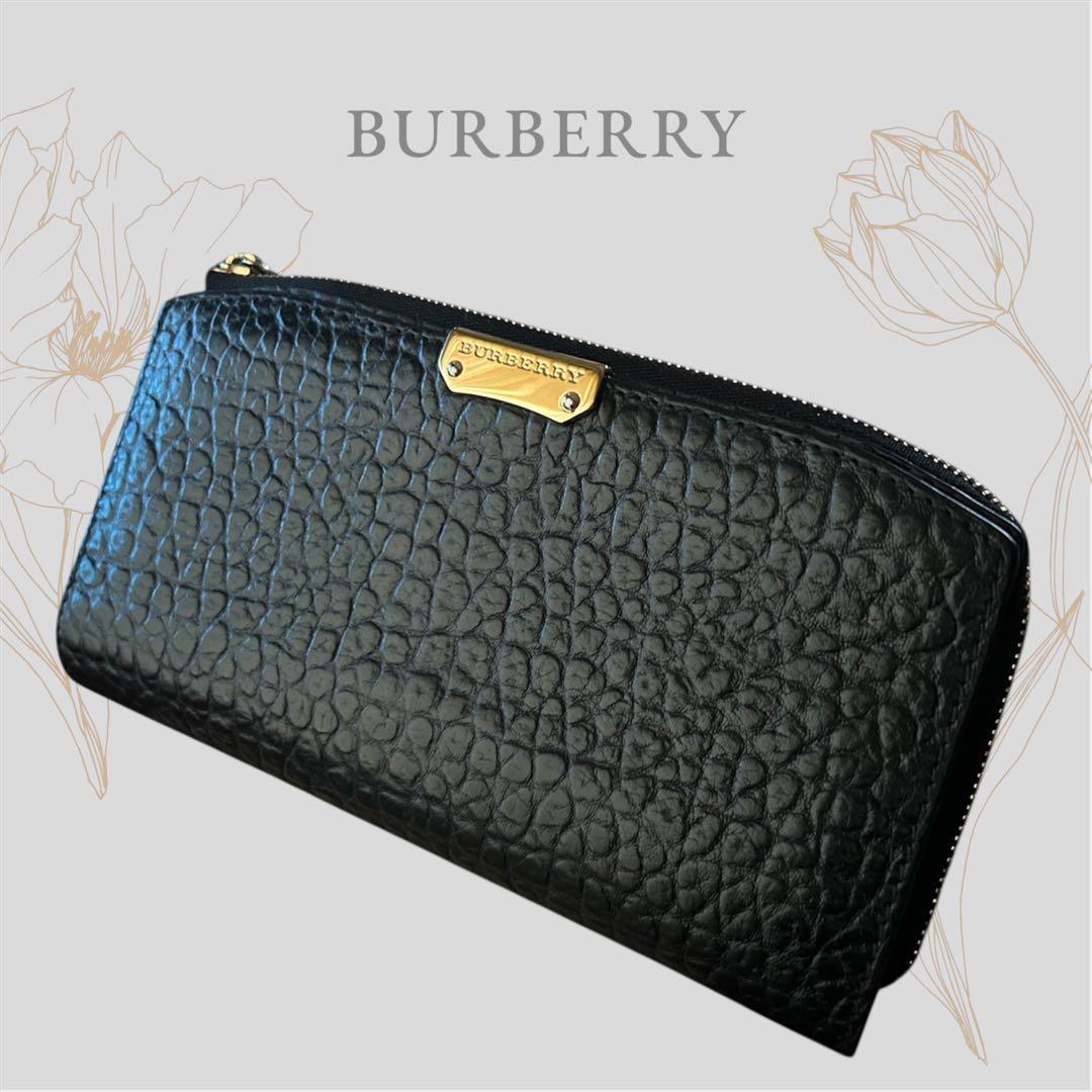 【BURBERRY】美品バーバリー レザー長財布 未使用級　黒L字ファスナー