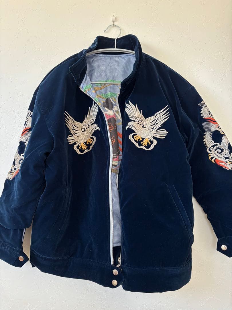 ネイビー スカジャン 鷲と桜刺繍 Japan