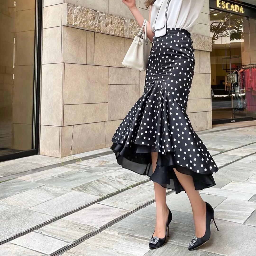 sheller シェリエ　ダブルフリルドットマーメイドスカート