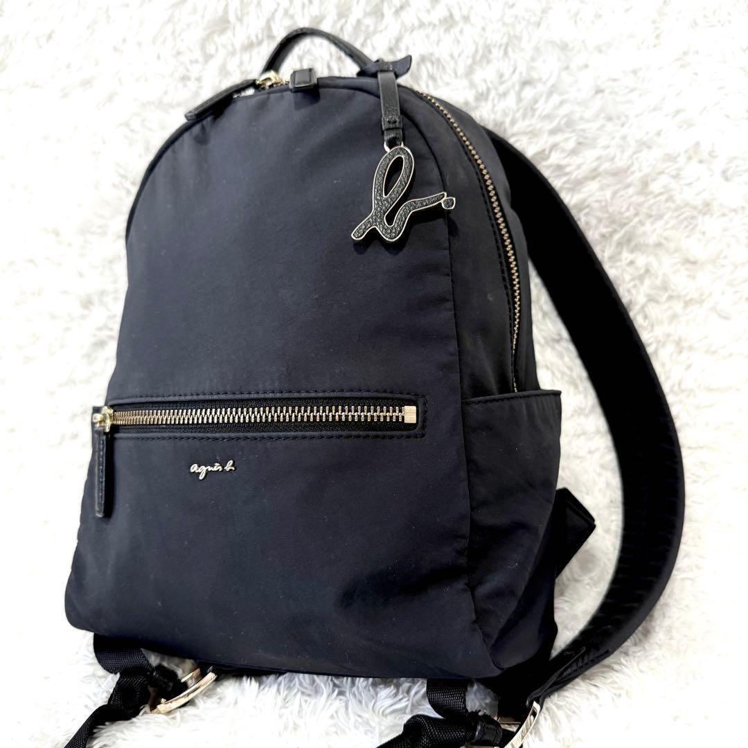 agnes b. アニエスベー ブラック ナイロンレザー バックパック リュック