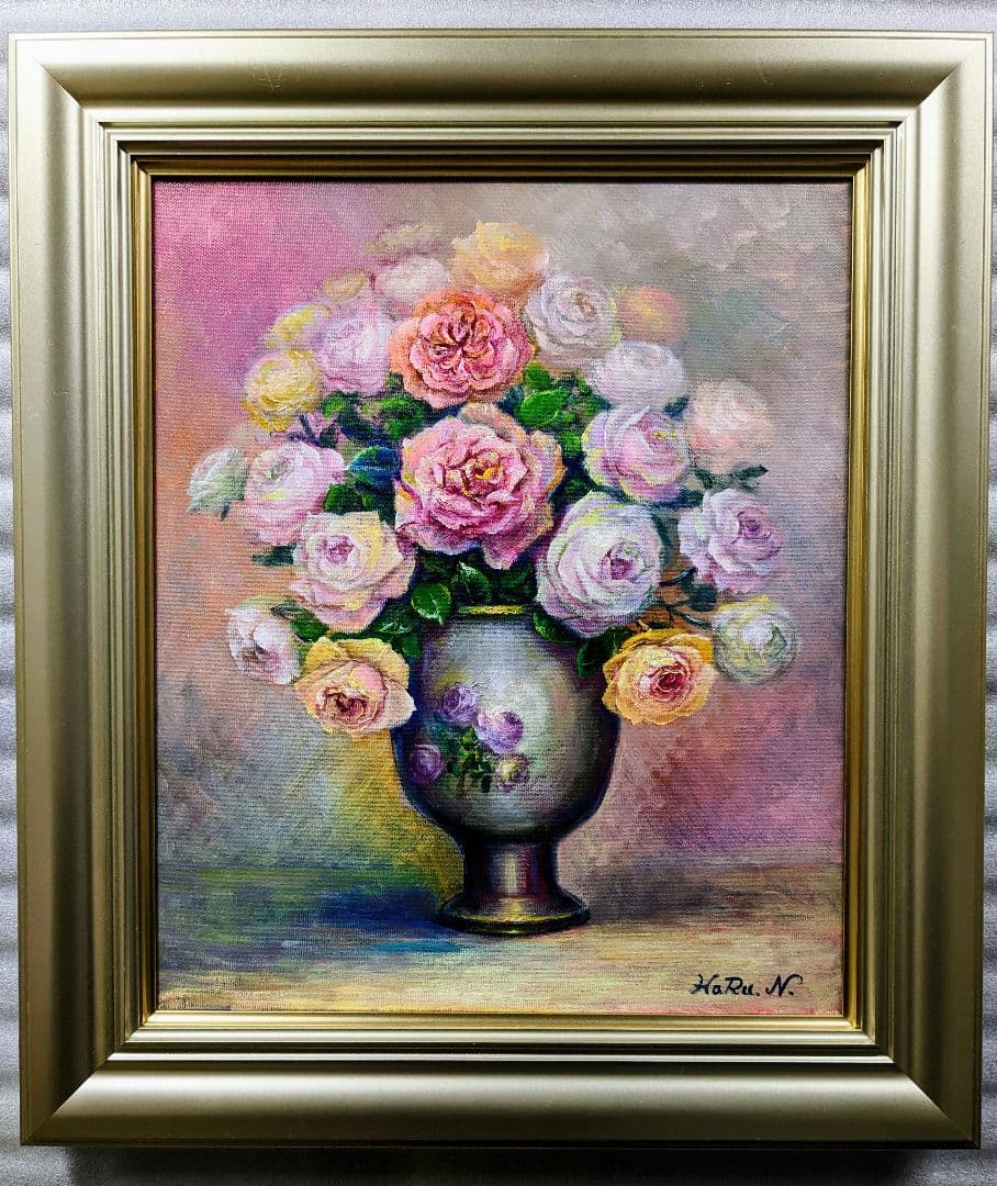 画家haru☆油彩画F8号☆薔薇☆真作、原画☆ 画家haru☆油彩画p8号☆薔薇☆真作☆原画☆一点物☆静物画☆ 画家haru