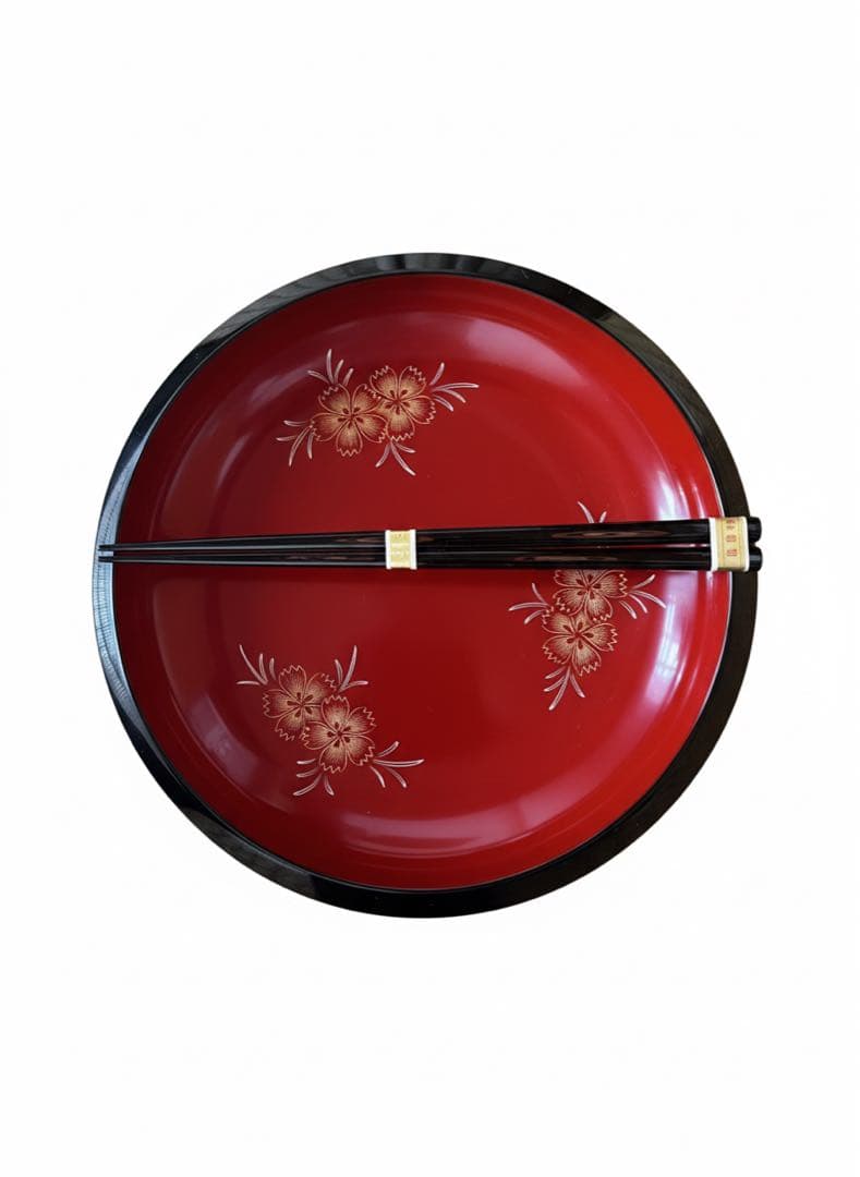 【未使用】輪島塗 菓子鉢＆お箸セット 沈金 桜 漆器 きしだ漆器店 共箱付
