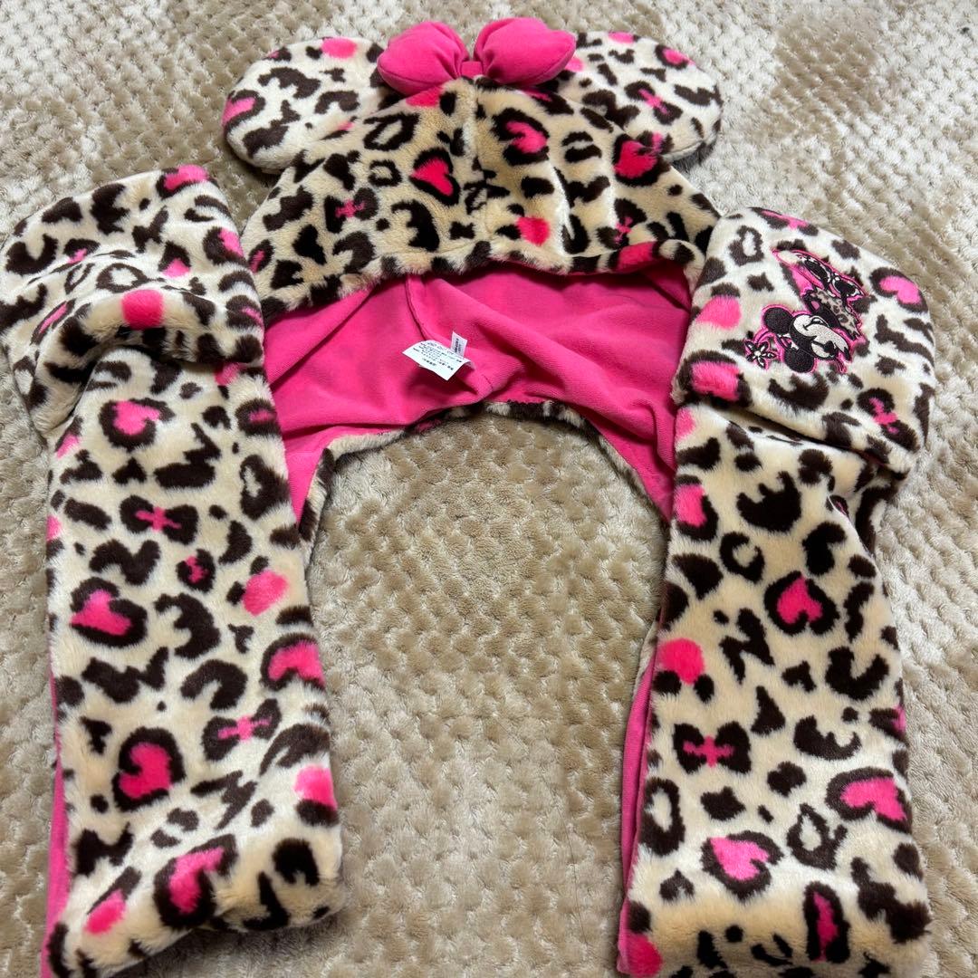 ミニーヒョウ柄マフラーキャップ