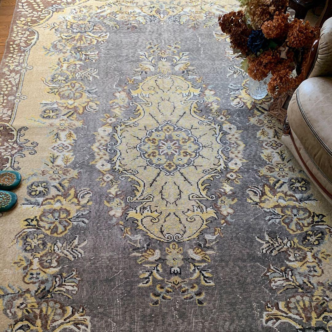 超大判　特大　トルコヴィンテージラグ　278×180スモーキーグレー　トルコラグ 超大判 特大 トルコヴィンテージラグ 278×180スモーキーグレー