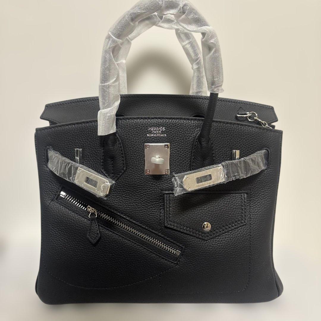 バーキンロック　黒いハンドバッグ ショルダーストラップ付き　25サイズ