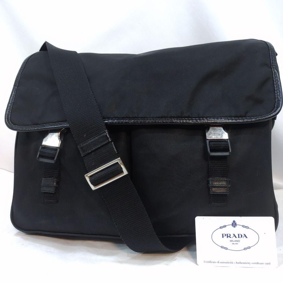 プラダ メッセンジャーバッグ サフィアーノレザー×ナイロン A4可 黒