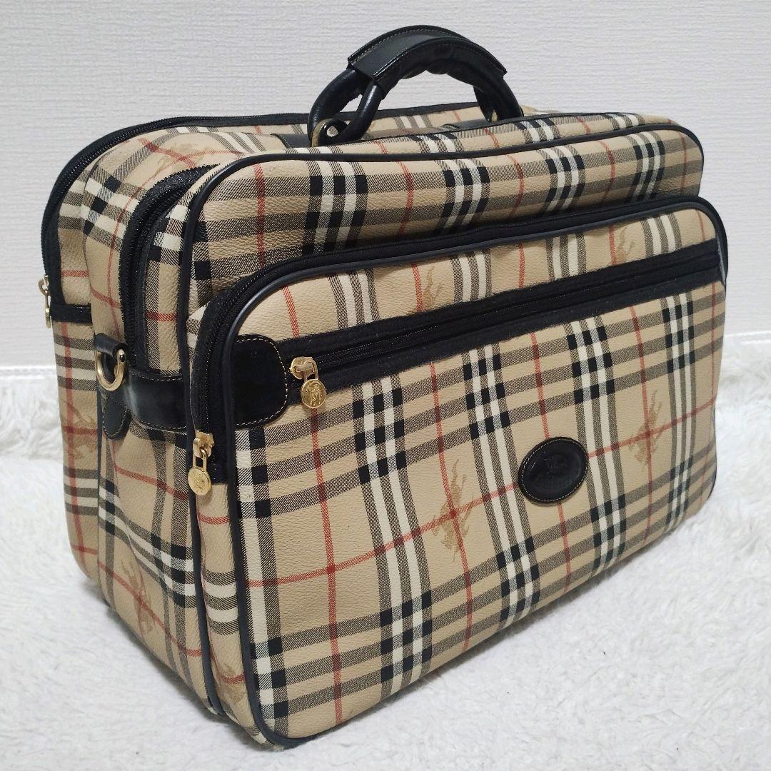 大容量 バーバリー ボストンバッグ シャドーホース ノバチェック PVC