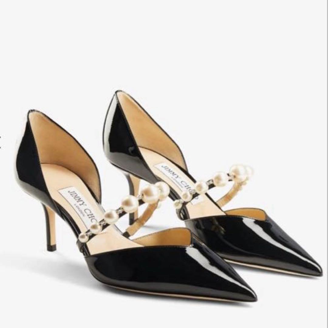Jimmy Choo オーレリー パール付き パテントレザー パンプス 35 黒