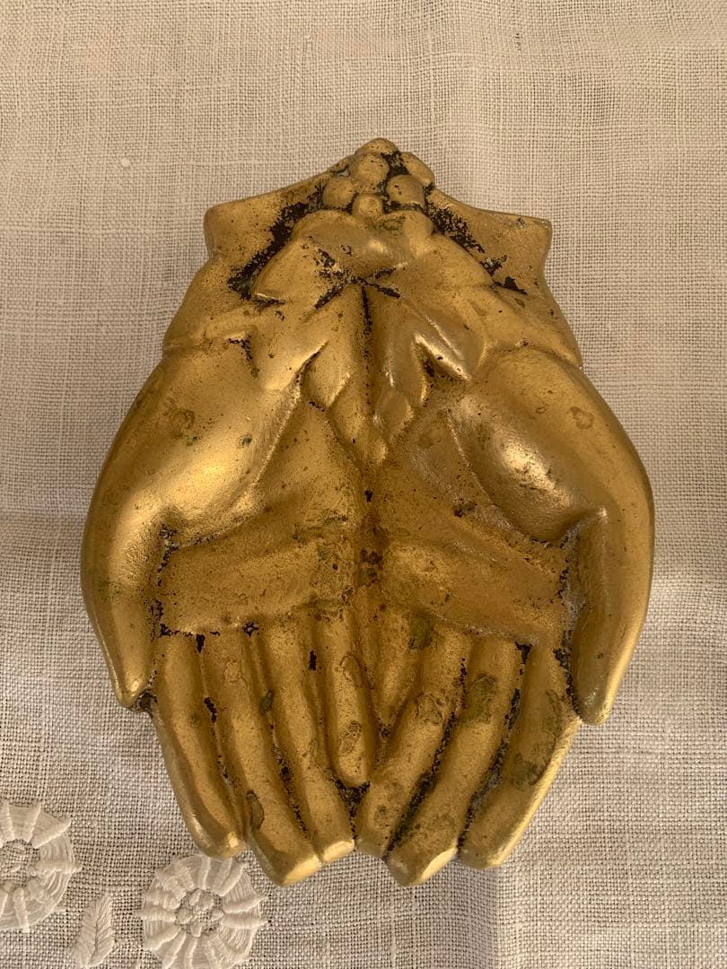 フランス アンティーク ハンドモチーフ　トレイ　金属製　ブロカント